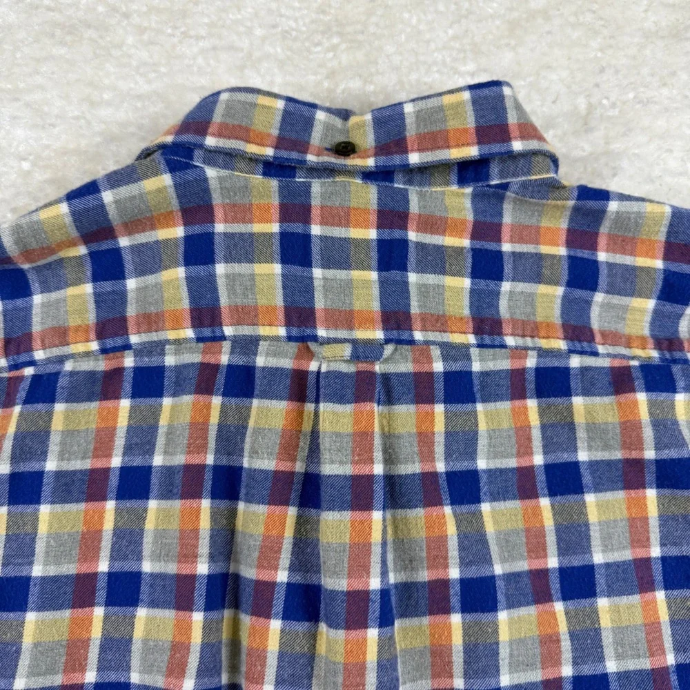 L.L. Bean Button Down Shirt Mens XL Blue Orange Plaid Flannel Collar 294213